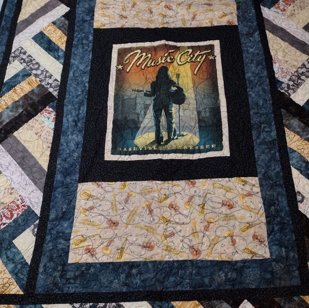 Music City Nashville TN Quilted Blanket custom unique twin /Lap 70×50